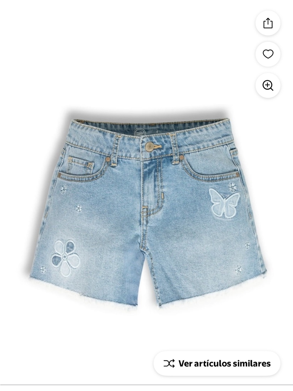 wonder nation Light Blue Denim Embroidered Butterfly & Flower Shorts
